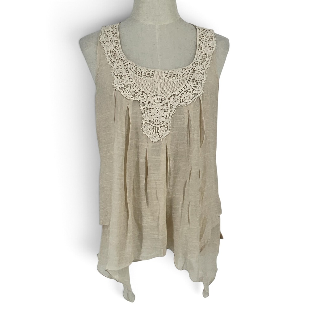 Spense Petite Bisque Crochet Lace Bib Sharkbite Tank Top B77152P PM